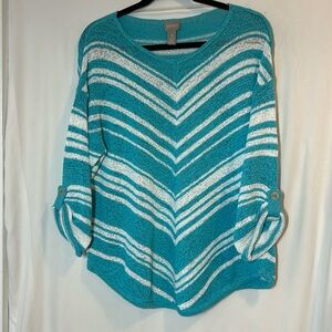 White/blue Asymmetrical Stripe Sweater